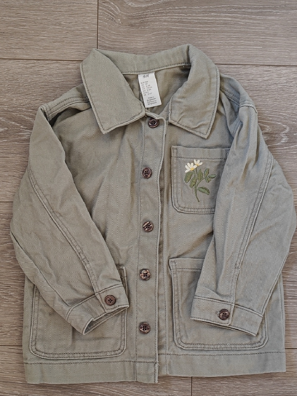 H&M Kids Olive Green Embroidered Pocket Jean Jacket